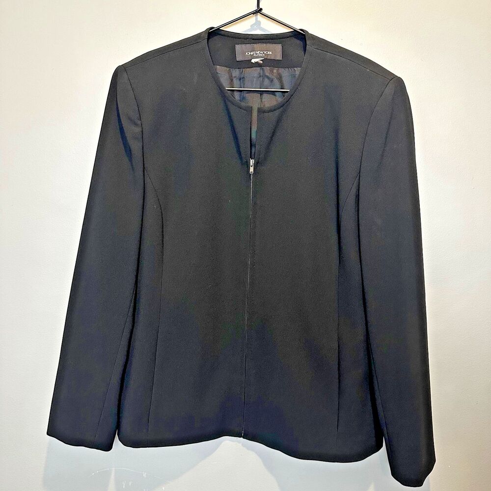 New York Jones Platinum Black Blazer Style Jacket Zip Womens Large